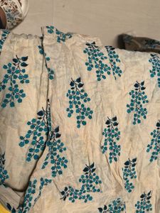 Cream Kurta with Blue Floral Print