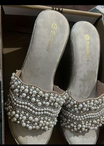 Embellished Pearl Wedge Sandals