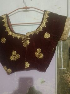 Dark Maroon Velvet Bridal Lahenga