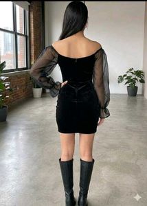 Elegant Black Sheer Sleeve Dress
