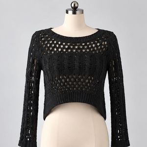 Black Crochet Cropped Sweater Goth