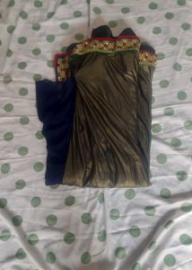 Elegant Gold and Navy Blue Saree