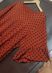 Rust Color Top Tunic Black Polka Dots For 42 Bust