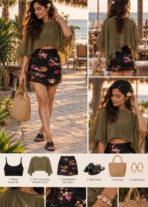 Sparkling Black Sequin Floral Skirt