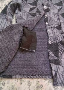 Geometric Print Button-Up Cardigan