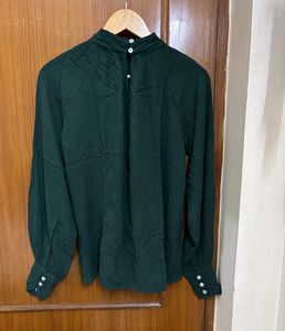 Elegant Dark Green Mock Neck Top
