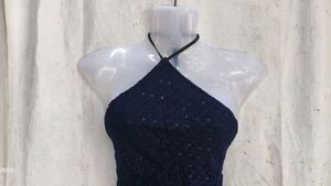 Navy Blue Sequin Halter Top