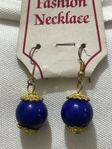 Boho Blue Beaded Gold Earrings