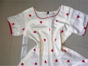 White Kurta with Red Heart Print