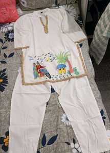White Kurta Set with Hand Embroidery