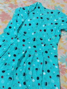 Cotton Blend Sky Blue Printed Kurta