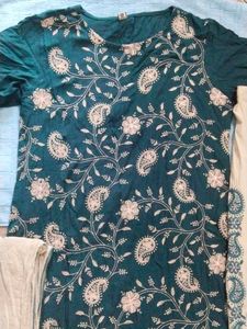Peacock Blue Beautiful Kurti Plazzo And Duppata