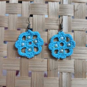 Blue Crochet Flower Earrings