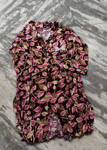 Maroon Leaf Print Kurta Set with Sequins