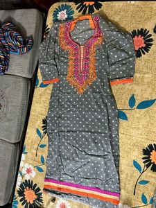 Embroidered Grey Kurta& salwar Women