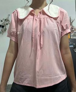 Cute Pink Peter Pan Collar Top