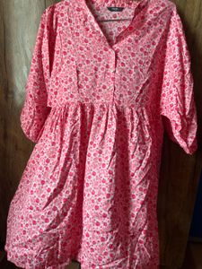 Pink Floral Print Summer Dress