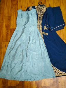 👑 Royal Blue Front-Slit Long Anarkali Suit Set.