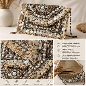 Bohemian Beaded Clutch with Fringe & Coins