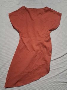 Elegant Rust Colored Draped Dress