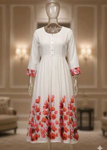 Elegant White Floral Anarkali Kurta