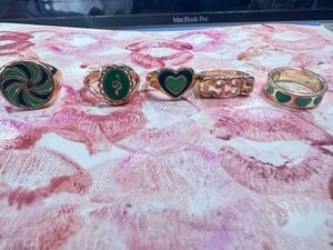 Set of 5 Green Enamel Rings