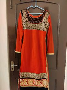 Elegant Orange & Black Embroidered Salwar Kameez