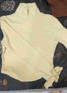 Cute Yellow Turtleneck Top with Ruffle Sleeves