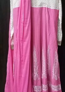 Pink Anarkali with pant and dupatta