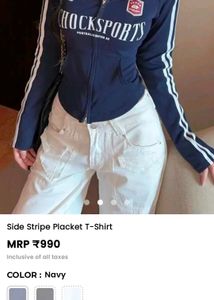 Navy Side Stripe Zip-Up T-Shirt