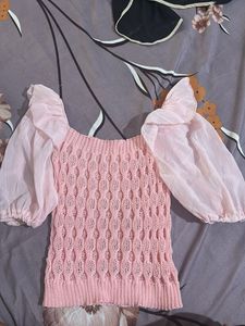 Chic Pink Square Neck Puff Sleeve Top