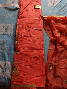 Orange Embroidery Suit Salwar Set With A Tag