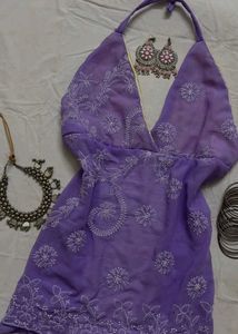 Embroidered Purple Halter Neck y2k