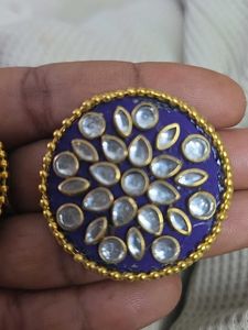 Stunning Blue Kundan Stud Earrings