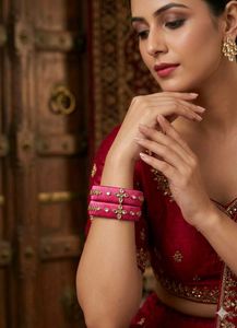 Elegant Pink Silk Bangles with Embellishments