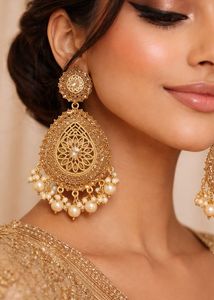 Gold-Toned Kundan Pearl Chandbali Earrings