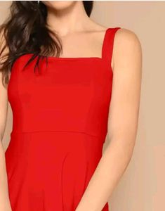 Elegant Red Fit &amp; Flare Midi Dress