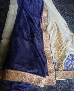 Blue And Cream Colour Saree