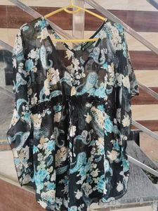 Sheer Floral Kaftan Style Top