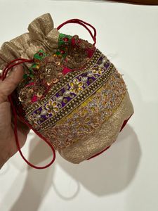 Multi-Colour Zari  Embroidered Potli Bag