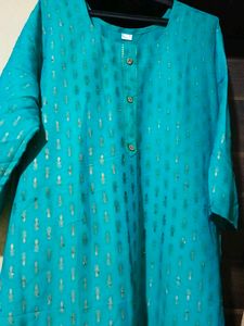 Teal Kurta and Gold Pants Set