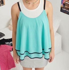 Aqua Blue Tiered Spaghetti Strap Top