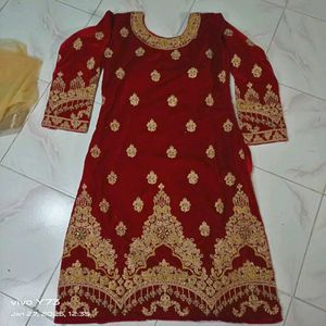 Elegant Maroon &amp; Gold Gharara Suit