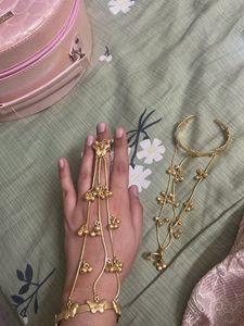 Elegant Gold Hand Bracelet with Dangle Charms