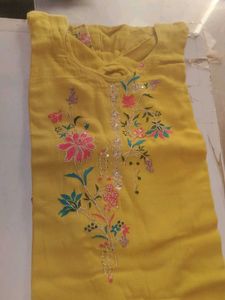 Embroidered Yellow Kurti