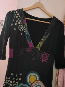 Boho Black Dress with Colorful Print