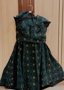 Teal Geometric Print Lehenga Skirt
