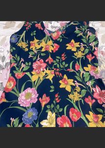 Code High Low Navy Blue Flower Print Dress