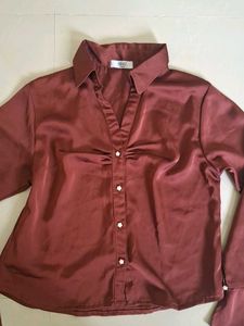 Elegant Satin Blouse - Mustard &amp; Burgundy