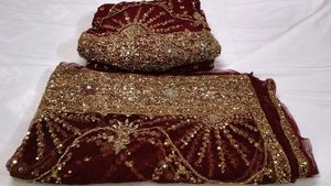 Stunning Maroon Embellished Lehenga dupatta